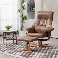 Sweiko Relaxsessel mit Hocker, 360° drehbar, 135° neigbar, atmungsaktiver Bezug, 78 x 82,5 x 109 cm, braun
