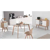 STONES Carlotta-Stuhl mit gepolstertem Sitz in taubengrauem Kunstleder und Beinen aus Buchenholz – Modernes Design für Wohnbereiche und Büros