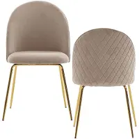 Wohnling Esszimmerstuhl 2er Set Samt Beige gepolstert goldene Beine Skandinavisch 53x50x87 cm