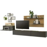 Furn.Design Wohnwand mit Sekretär in grau und Eiche, Wohnkombination Center 4-teilig 350 cm