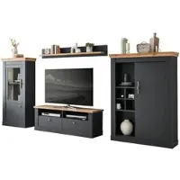 IMV Wohnwand "Ribera" in grau und Wotan Eiche Landhaus Set 4-teilig, Soft-Close