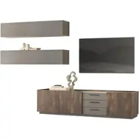 Furn.Design Wohnwand "Piano" in Eiche und grau Wohnkombination 3-teilig mit Soft-Close