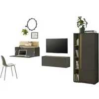 Furn.Design Wohnwand mit Sekretär in grau und Eiche, Wohnkombination Center 4-teilig 310 cm