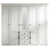Furn.Design Kleiderschrank Hooge in weiß Pinie Landhaus Drehtürenschrank 7-türig mit Spiegel 236 x 206 cm