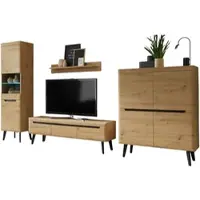 Furn.Design Wohnwand Ronson in Artisan Eiche und schwarz Wohnkombination skandinavisch 360cm