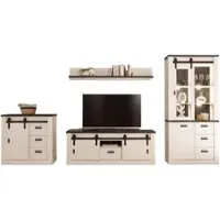Furn.Design Wohnwand "Stove" in weiß Pinie Schrankwand 4-teilig 388 x 201 cm