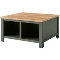 Furn.Design Couchtisch "Norwich" grün Eiche Landhaus Beistelltisch mit Truhe und Ablage 93 x 93 cm