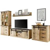 Furn.Design Wohnwand "Stove" in Used Wood anthrazit Schrankwand 4-teilig 388 x 201 cm