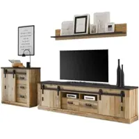 Furn.Design Wohnwand "Stove" 3-teilig in Used Wood anthrazit XL Lowboard und Soft-Close