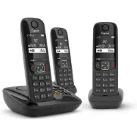 Gigaset AS690A Trio, Analoges/DECT-Telefon, Kabelloses Mobilteil, Freisprecheinrichtung, 100 Eintragungen, SMS (Kurznachrichtendienst), Schwarz