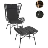 Mendler Poly-Rattan Set HWC-G17b, Balkon-Set Gartengarnitur Sitzgruppe Stuhl+Hocker Sessel, Seil - anthrazit, Kissen anthrazit