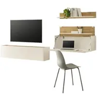 Furn.Design Wohnwand mit Sekretär "Center" in weiß und Wotan Eiche, Wohnkombination 270 cm