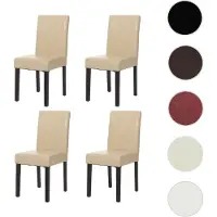 Mendler 4er-Set Esszimmerstuhl Stuhl Küchenstuhl Littau Leder, creme dunkle Beine