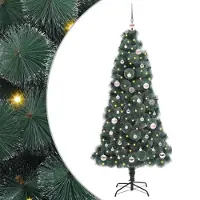 vidaXL Künstlicher vorbeleuchteter Weihnachtsbaum mit Kugelset Grün