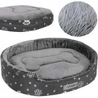 Welsti Ovales Hunde- und Katzenbett, graues Fell M 58x47