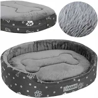 Welsti Ovales Hunde- und Katzenbett, graues Fell XL 80x67
