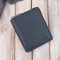 Markenlos Damen-Geldbörse aus Leder mit Reißverschluss und RFID von Paolo Peruzzi, Marine, Midi