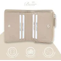 Markenlos Baur Damen Geldbörse klein – Echtes Leder mit RFID-Schutz – Kleines Portemonnaie mit 7 Kartenfächern – Druckknopfverschluss und Münzfach mit Reißverschluss (Silber Reißverschluss, Taupe)