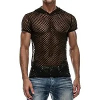 Markenlos Transparentes Muskel-Netzshirt für Herren mit kurzen Ärmeln und Fischnetzdesign