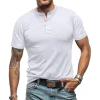 Markenlos Henley-Shirt für Herren mit kurzen Ärmeln, Knopfleiste und Slim-Fit-Passform