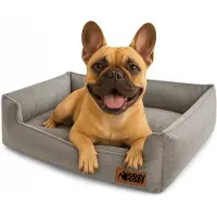 HUGGY DOGGY Graues Hundebett aus Samt für Bulldogge, Beagle, Cavalier, L