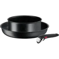 Tefal Ingenio Black Stone 3-teiliges Set L39993, Gemischtes Set, Schwarz, Aluminium, Mineral, Schwarz, Thermo-Punkt
