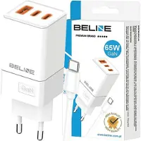 Beline Ladegerät 2x USB-C + 1x USB 65W + USB-C Kabel weiß/weiß PD 3.0 + QC 3.0 BLN3CW65C GaN