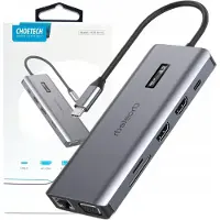 Choetech Multifunktions-Hub mit Display 12in1 USB-C auf 1xUSB-C/4xUSB-A/2xHDMI/1xVGA/1xAUX/Speicherkartenleser Grau (HUB-M26)