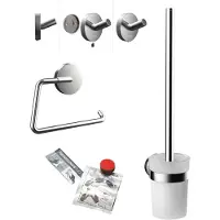 Emco round WC-Set mit Toilettenpapierhalter, Bürstengarnitur und Klebeset, 439800100, Farbe: Chrom