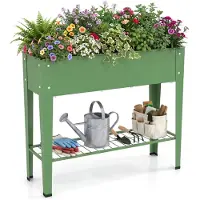 Costway Hochbeet Metall 95x31x79,5cm, erhöhtes Gartenbeet bis 80kg, Pflanzgefäß mit Ablage & Drainagelöchern, Pflanzbeet, Kräuterbeet, Gemüsebeet Grün