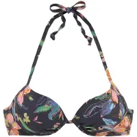 LASCANA Push-Up-Bikini-Top "Malia", Damen, Gr. 36, Cup B, grau (anthrazit, bedruckt), Microfaser, Microfaser, Polyamid, bedruckt, floral, Bikini-Oberteile Push-Up-Bikini-Top, mit tropischem Print
