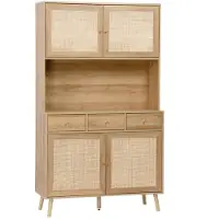 Sweeek - Küchenschrank aus Holz und Rattan-Geflecht mit 4 Türen und 3 Schubladen, B 110 cm - Natur