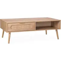 Sweeek - Skandinavischer Couchtisch mit abgerundetem Rattan-Geflecht, 1 Schublade - Natur