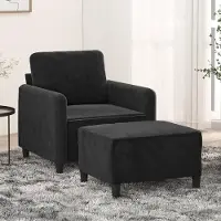 Markenlos Schwarzer Sessel mit Hocker, 60 cm, Samtpolsterung, stabilem Metallrahmen und bequemer Sitzfläche für Wohnzimmer und Erholung im modernen Design