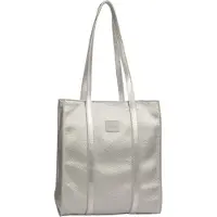 Gabor Shopper "Elfie", Damen, Gr. B/H/T: 30cm x 33cm x 9,5cm, silber (silberfarben), Lederimitat, clean, gepflegt, unifarben, Taschen Shopper, Damen Schultertasche mit einem Logo Rubber Patch