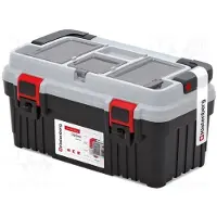 Prosperplast OPTIMA Werkzeugkiste mit integrierten Organizern, Aluminiumgriff und Arbeitsplatte
