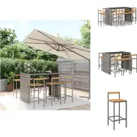 vidaXL 7-tlg. Gartenbar-Set Grau Poly Rattan & Massivholz Akazie - Gartenmöbel-Sets