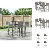 vidaXL 5-tlg. Gartenbar-Set mit Kissen Grau Poly Rattan - Gartenmöbel-Sets