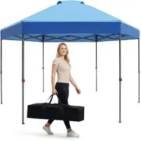 Costway Pavillon 3,6x3,6m, Pop Up Pavillon sechseckig wasserfest, Gartenpavillon mit verstellbarer Höhe, Sonnenschutz & Tragetasche, Partyzelt faltbar