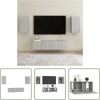 The Living Store 4-tlg. TV-Schrank-Set Betongrau Holzwerkstoff