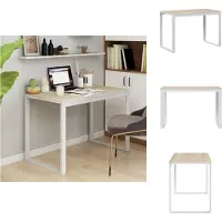 vidaXL Computertisch Weiß und Eiche-Optik 110x60x73 cm Holzwerkstoff - Schreibtische