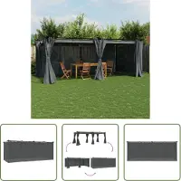 The Living Store Pavillon mit Vorhängen Anthrazit 6x3 m Stahl