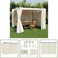 The Living Store Pavillon mit Vorhängen Creme 3x3 m Stahl