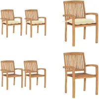 vidaXL Gartenstühle 2 Stk. mit Cremeweißen Kissen Massivholz Teak - Gartenstuhl - Gartenstühle - Holz-Gartenstuhl - Holz-Gartenstühle
