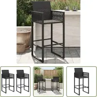 The Living Store Garten-Barhocker 2 Stk. Schwarz Poly Rattan