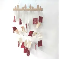 Rayher Hobby Materialen Adventskalender Set Holz Advent Dekoration Weihnachten Befüllbar rot beige Säckchen