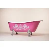 Casa Padrino Pompöös by Luxus Badewanne Deluxe freistehend von Harald Glööckler 147 x 71 x 72,5 cm mit silberfarbenen Löwenfüssen, Pink/Silber/Weiß