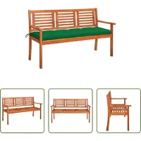 The Living Store 3-Sitzer-Gartenbank mit Auflage 150 cm Massivholz Eukalyptus