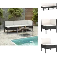 vidaXL 3-tlg. Garten-Lounge-Set mit Auflagen Poly Rattan Schwarz - Gartenmöbel-Sets