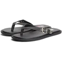 Tommy Hilfiger Zehentrenner "TJW FLAT LEATHER SANDALS" Dianette, Strandschuh, Schlupfschuh mit verstellbarer Schnalle